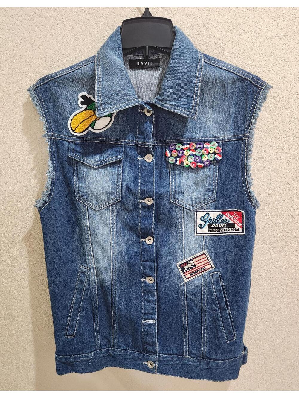 Navie Denim Patchwork angry bird Button collection gribler dairy Cotton Vest